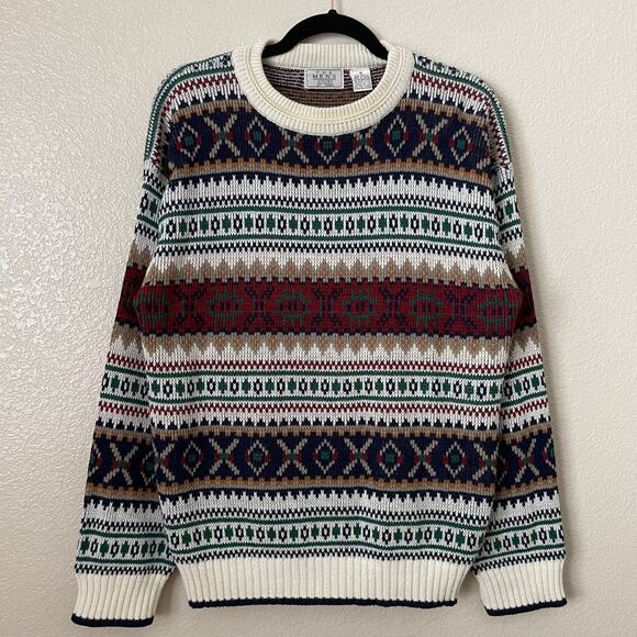 Vintage Sears Sweater Mens Medium Fair Isle Nordic Fisherman 90s Christmas Xmas - Picture 3 of 11